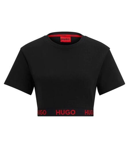 Womens/ladies Logo Ribbed Waistband Crop T-shirt Black Hugo