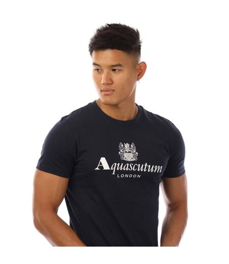 T-shirt Motif/style Logo Homme Bleu Marine Blanc Aquascutum