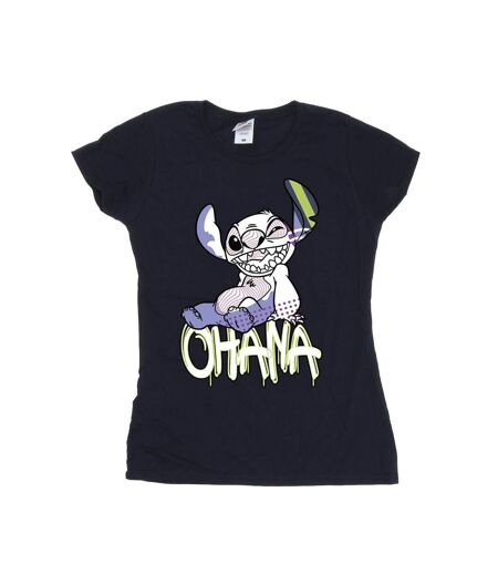 Disney Femmes/Les femmes Lilo And Stitch Ohana Graffiti Cotton T-Shirt (Bleu marine) - UTBI25877