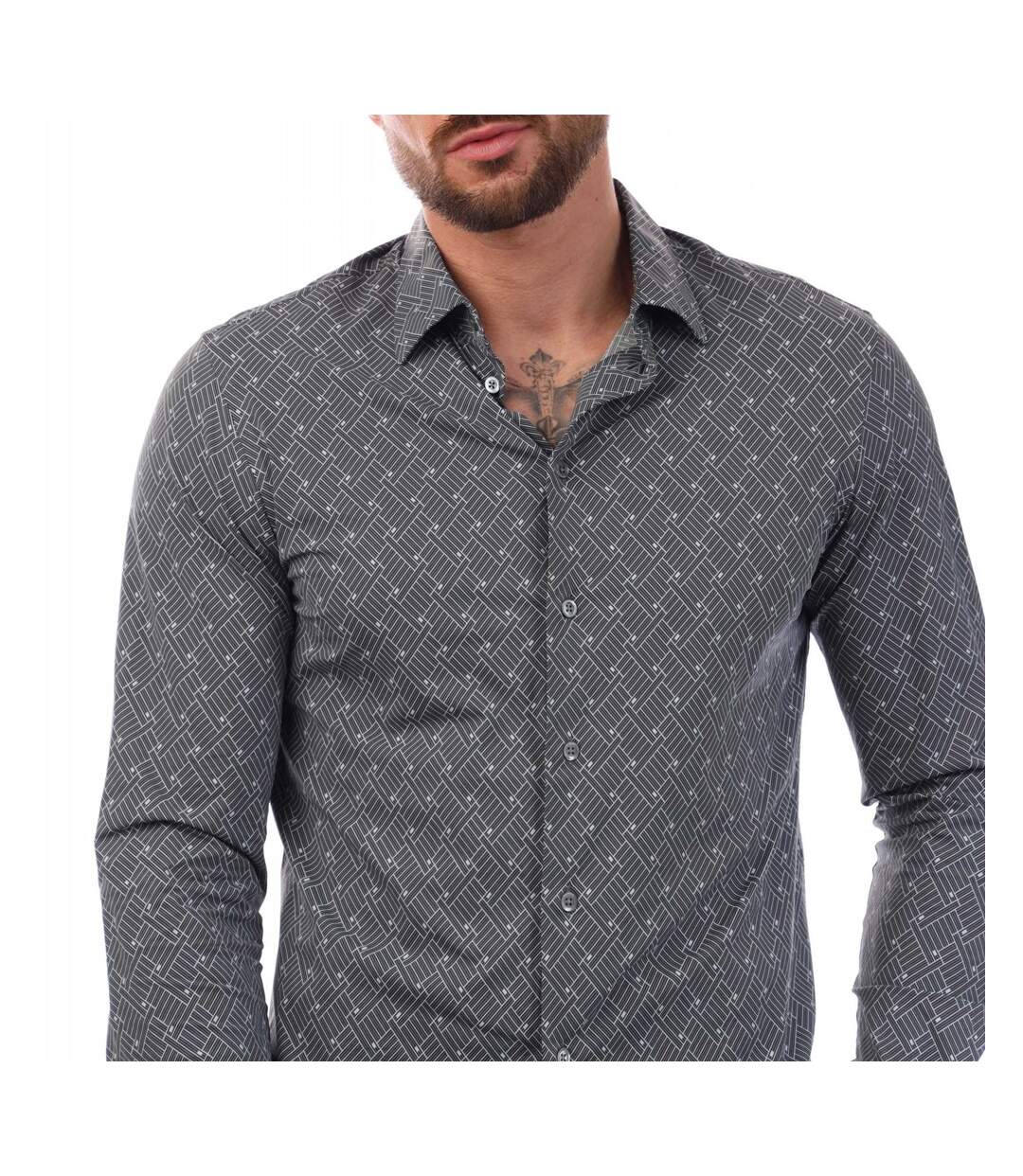 Mens Patterned Shirt Grey Emporio Armani-4