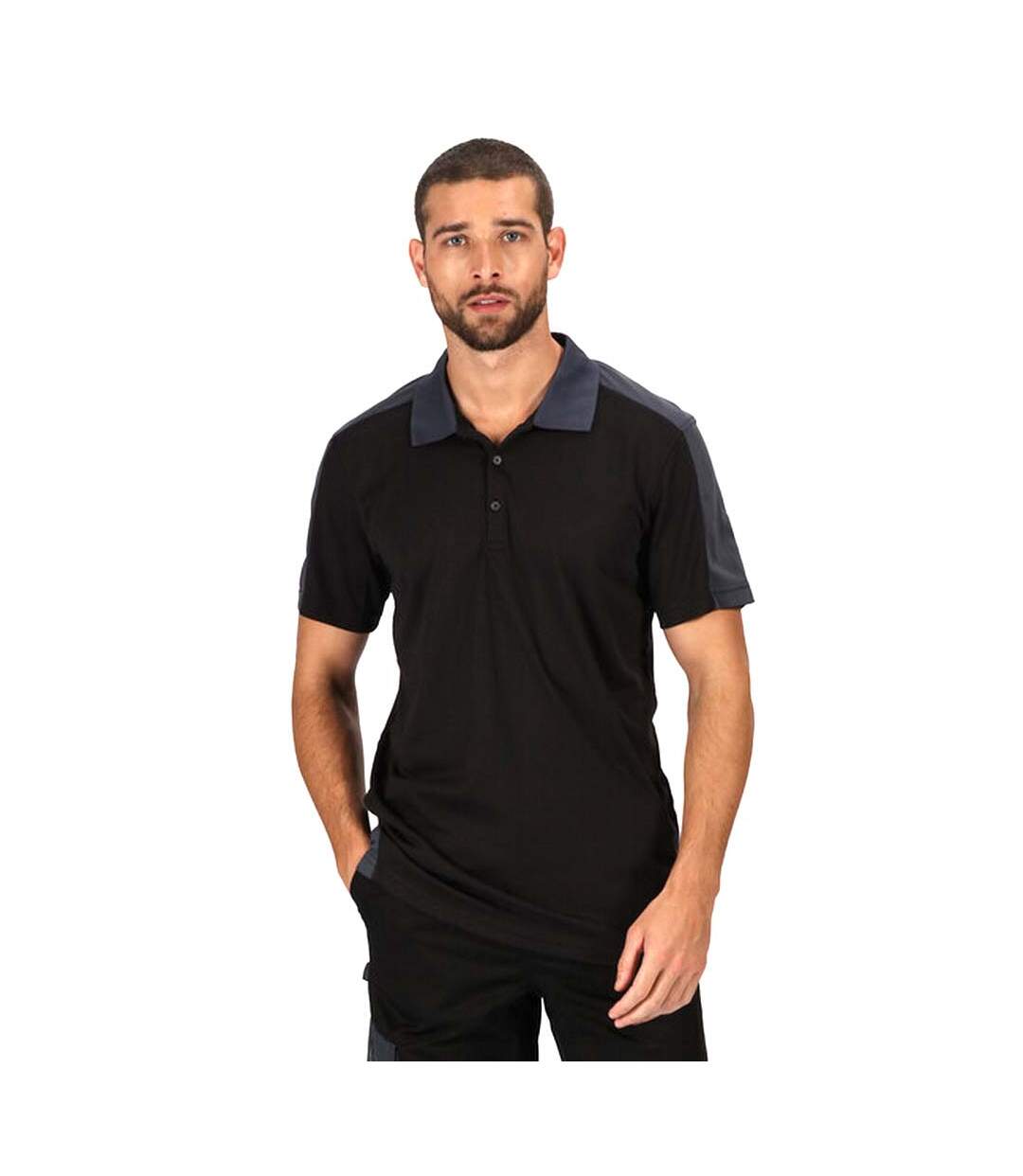 Regatta Mens Contrast Coolweave Polo Shirt (Black/Seal Gray)