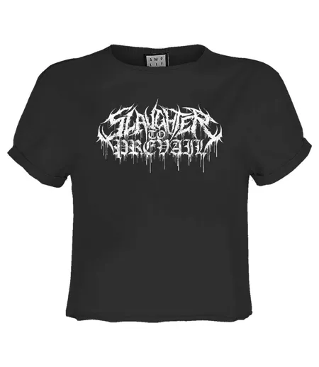 Womens/ladies Metal Logo Slaughter To Prevail Crop Top Charcoal Amplified