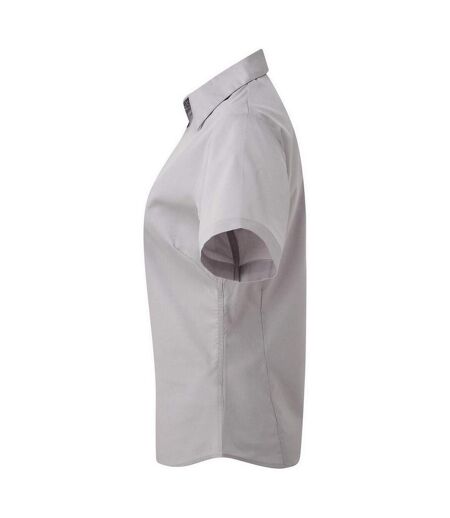 Short Sleeve Poplin Blouse / Plain Work Shirt Silver Premier