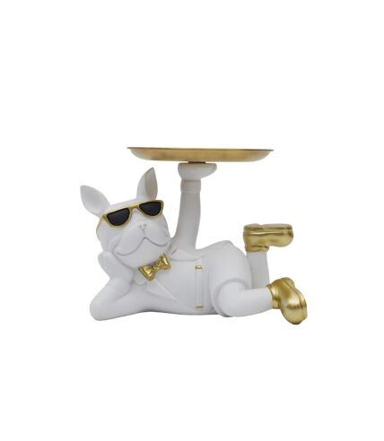 Vide-Poche Statue Bulldog 27cm Blanc