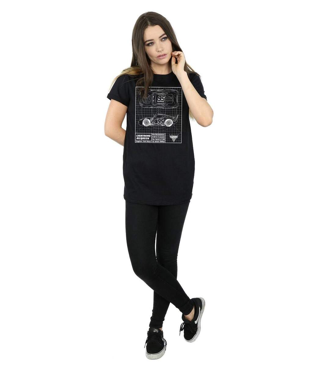 Disney - T-shirt CARS LIGHTNING MCQUEEN BLUEPRINT - Femme (Noir) - UTBI16072-4