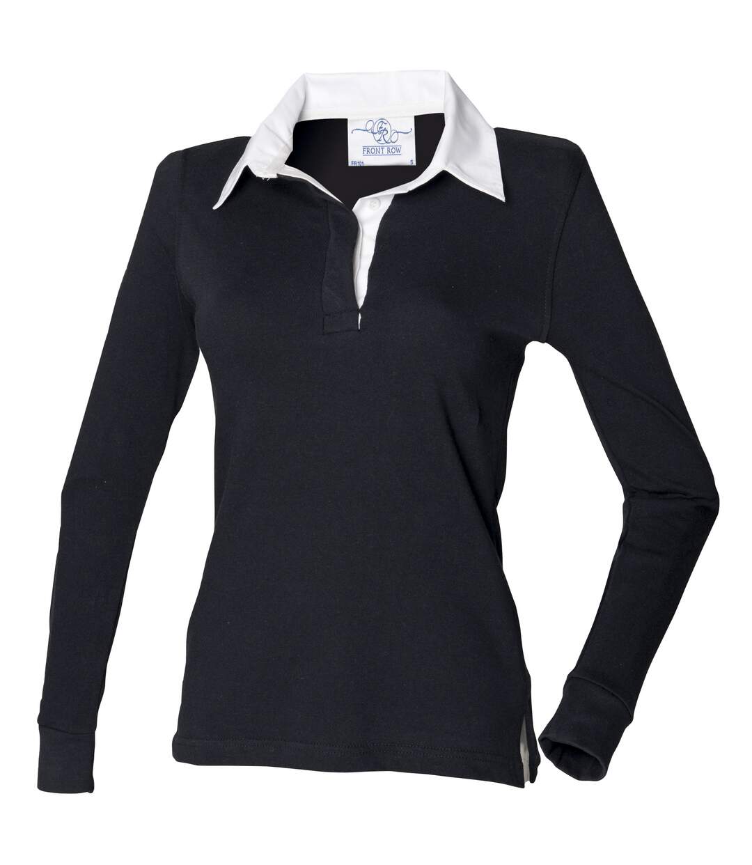 Polo De Rugby 100% Coton Femme Noir Blanc Front Row-1