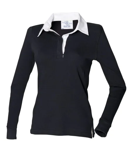 Polo De Rugby 100% Coton Femme Noir Blanc Front Row