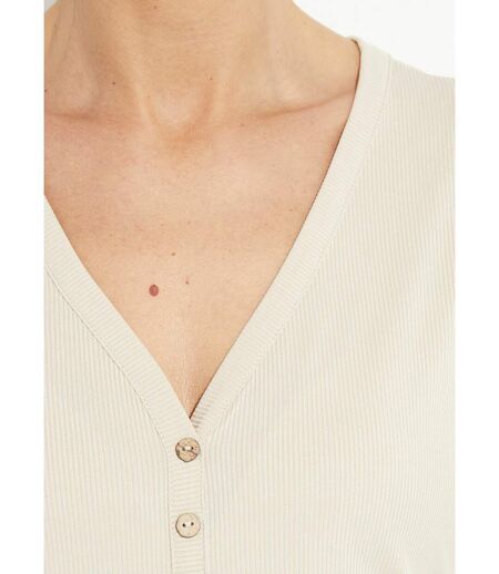 T-shirt col V jersey cotelé, Essentiel