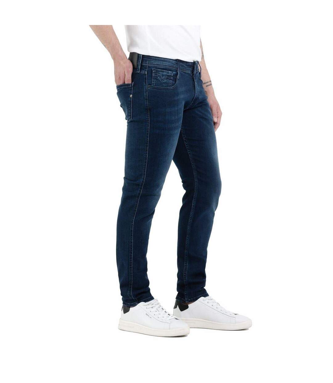 Mens Anbass Cotton Blend Slim Jeans Dark Blue Replay-3