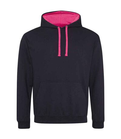 Womens/ladies varsity hoodie jet black/hot pink Awdis