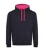 Womens/ladies varsity hoodie jet black/hot pink Awdis