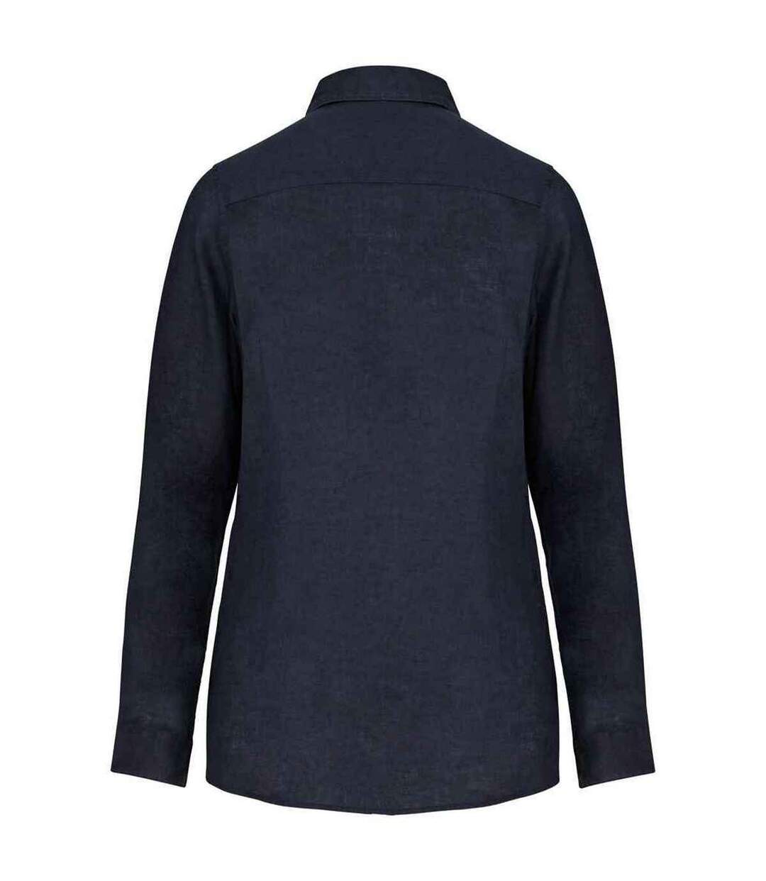Womens/ladies Linen Long-sleeved Shirt Navy Spasso-2