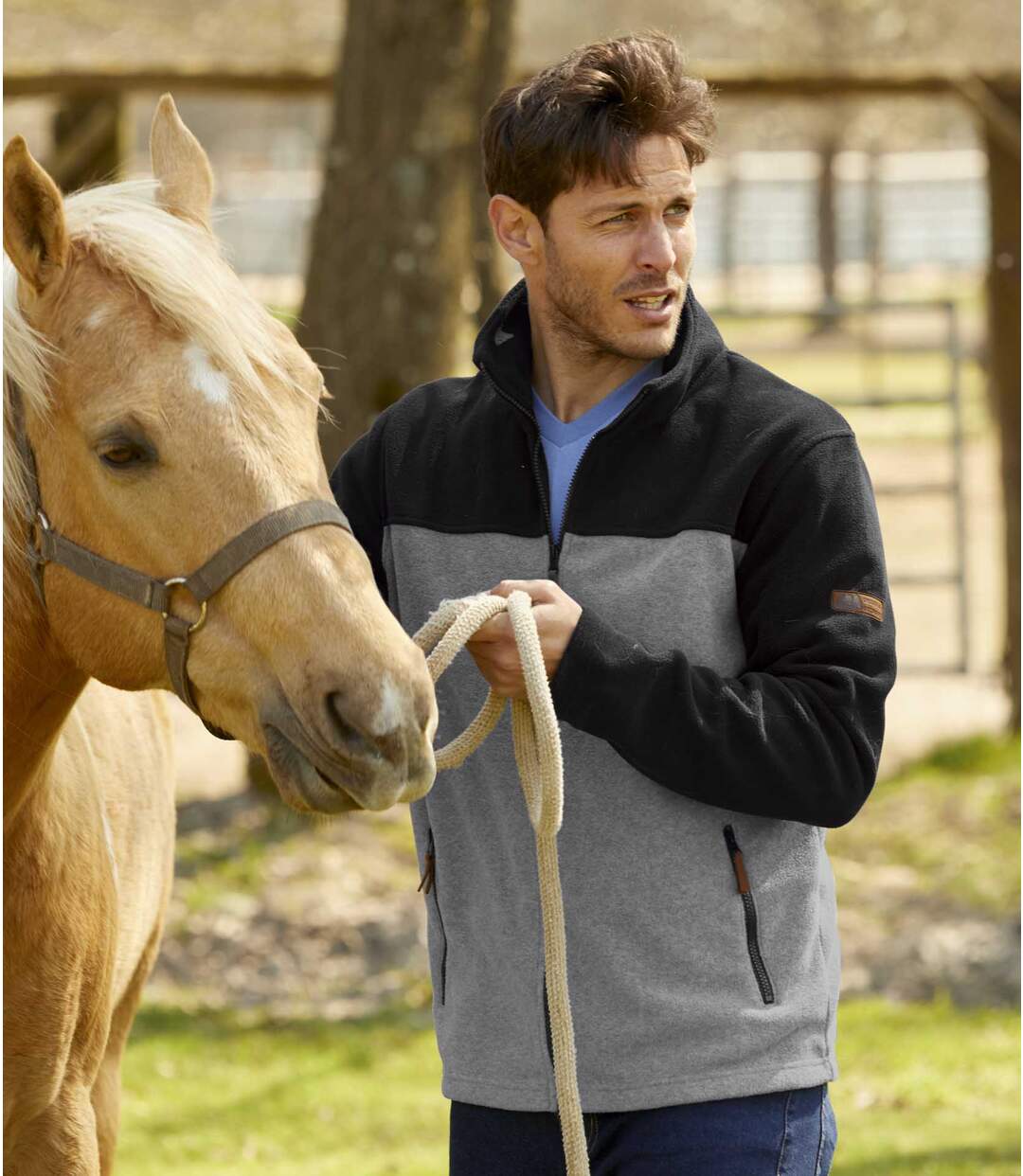 Men's Grey & Black Outdoor Full Zip Fleece Jacket-4