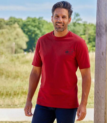 Pack of 4 Men's Casual T-Shirts - Red Navy Blue Ecru