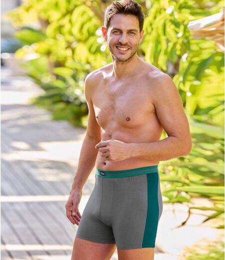 Pack of 2 Men's Stretchy Boxer Shorts - Green Grey