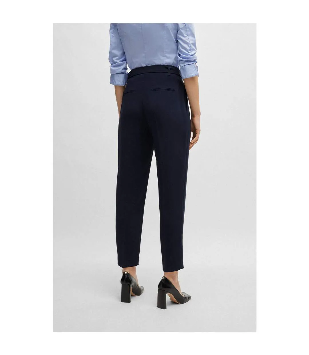 Womens/ladies Tapia Belted Regular Trousers Blue Boss-3