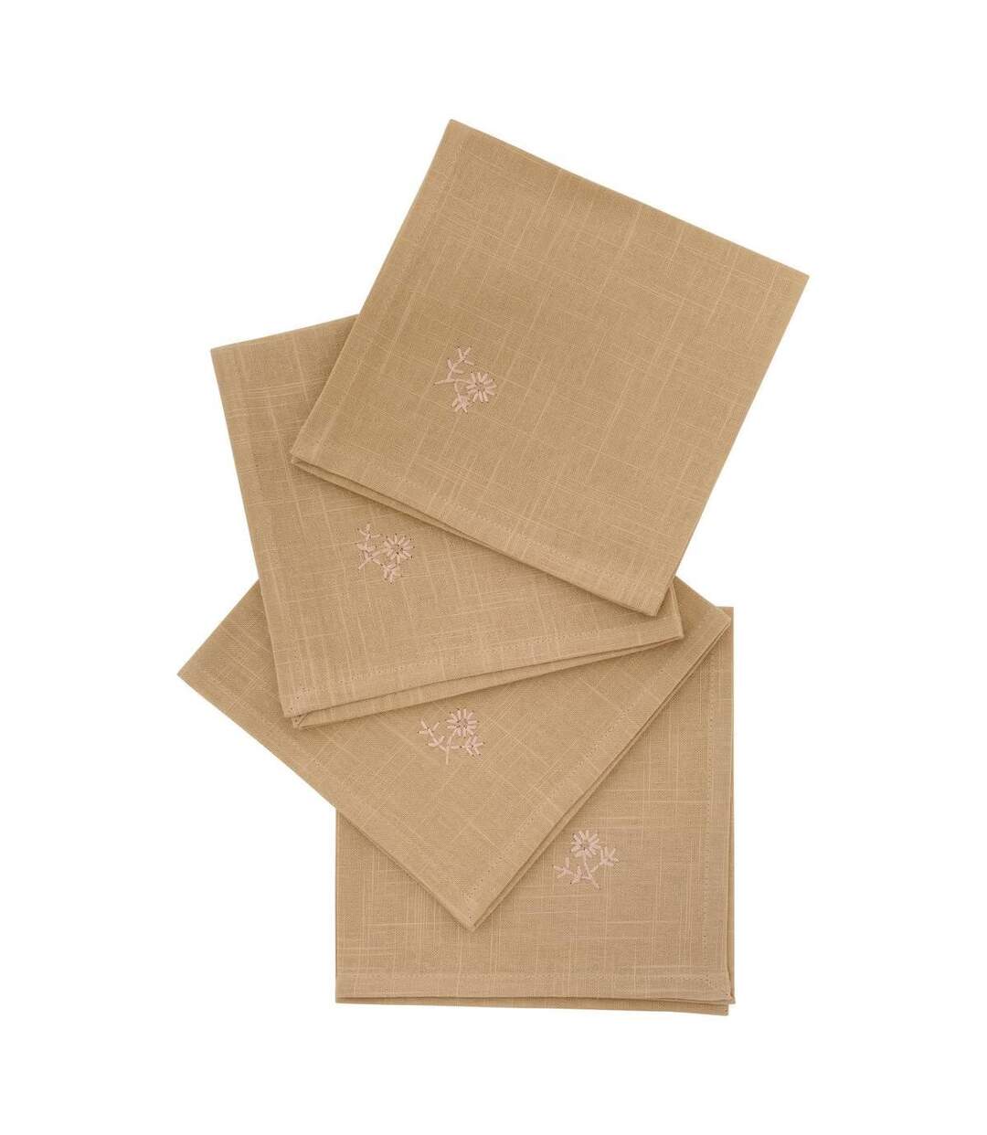 Lot de 4 Serviettes de Table Brodé Joy 40x40cm Beige Lin-1