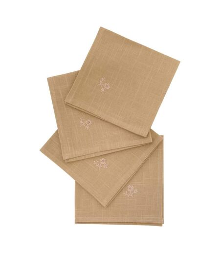 Lot de 4 Serviettes de Table Brodé Joy 40x40cm Beige Lin