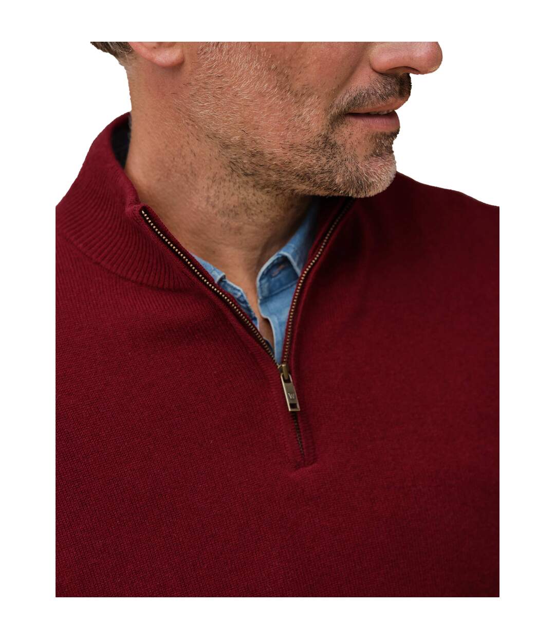 Mens Cashmere Zip Neck Jumper Windsor Wine WoolOvers-3