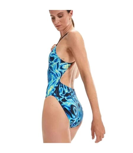 Maillot De Bain 1 Pièce Motif/style Abstrait Allover Digital Femme Bleu Noir Abstrait Speedo