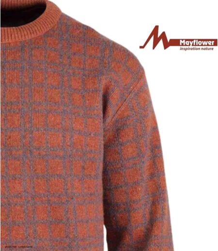 Pull Jacquard MAYFLOWER RH077T - Maille 30% laine Orange Tomette & Acier : confort et style