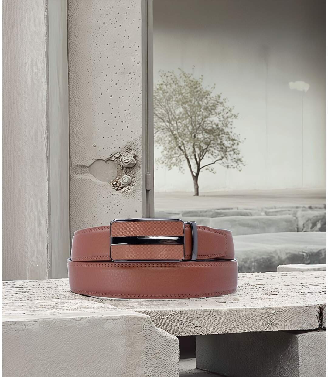 Ceinture en cuir homme cuir vachette de couleur marron/cognac - Sangle réglable-5
