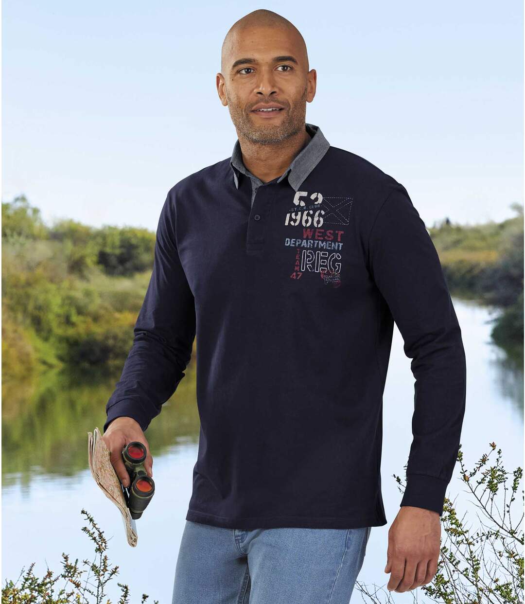 Men's Navy Polo Shirt - Long Sleeves Atlas For Men