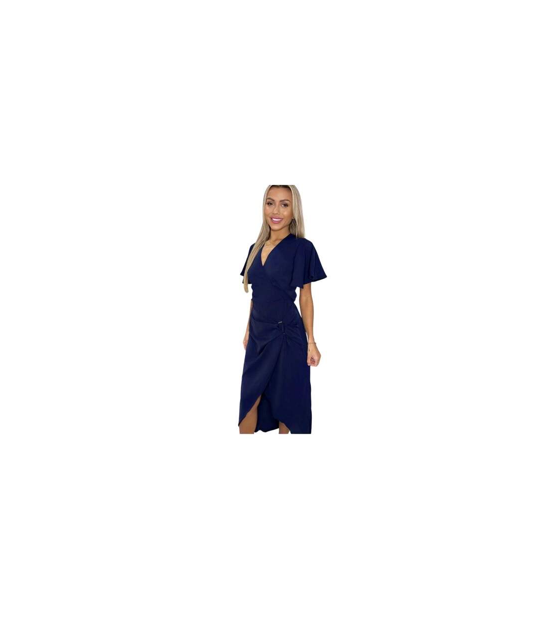 Womens/ladies Polyester Buckle Detail Flutter Wrap Dress Navy AX Paris-1