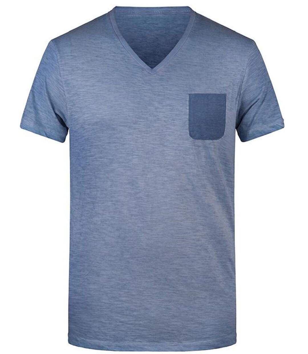 T-shirt bio col V - Homme - 8016 - bleu denim