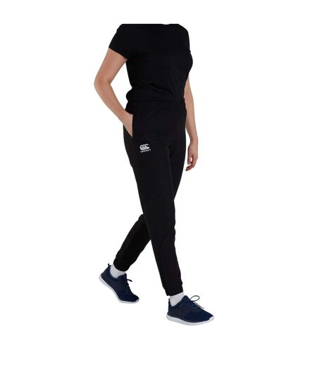 Womens/ladies Club Plain Cuffed Tapered Jogging Bottoms Black Canterbury