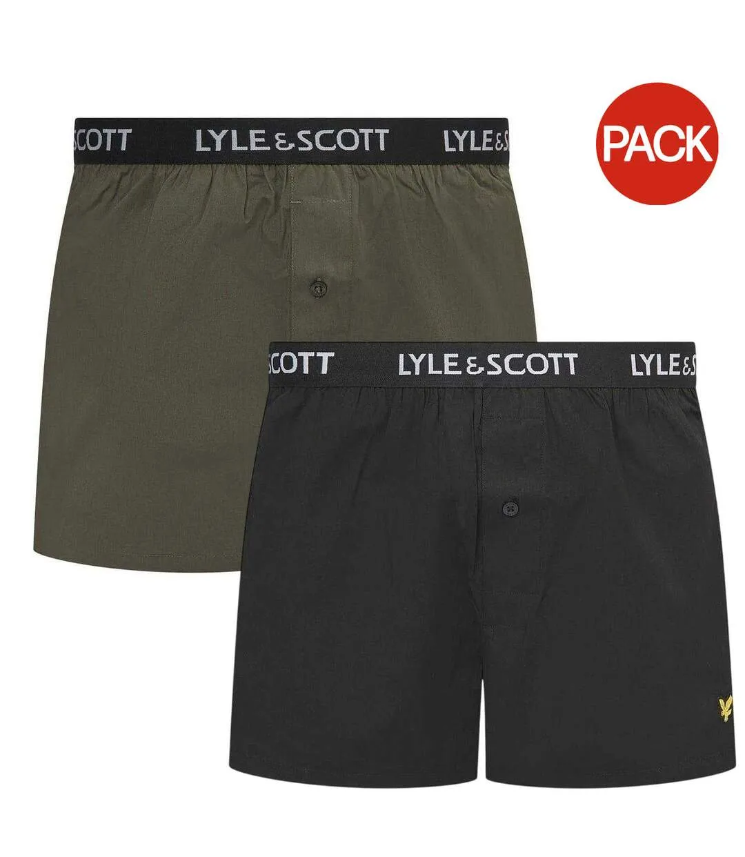 Lot De 2  Caleçons Avec Marque Sur Taille Homme Vert Kaki Noir Lyle & Scott-1