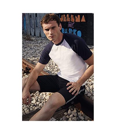 T-shirt De Baseball À Manches Courtes  Pour Homme Blanc Bleu Marine Profond Fruit Of The Loom