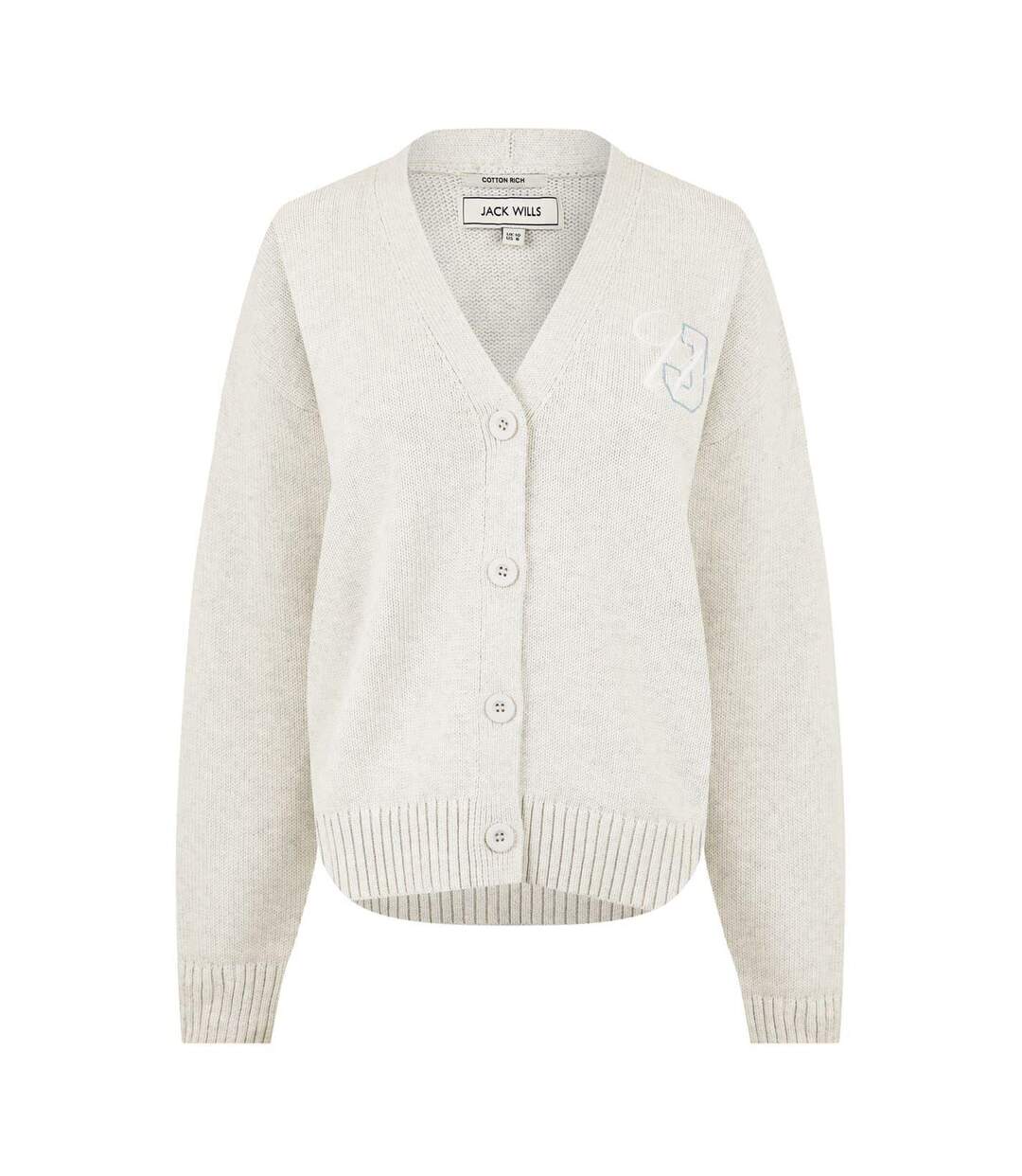 Womens/ladies Knitted V Neck Cardigan Light Heather Jack Wills-1