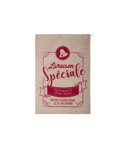 Hotte de Noël Imprimée Jute 70cm Rouge & Naturel