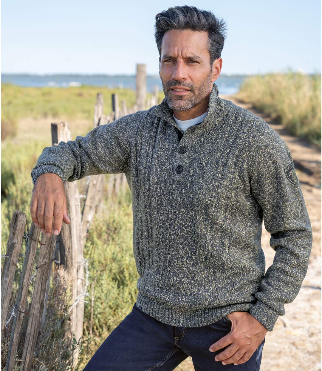 Men's Navy Cable Knit Jumper-1