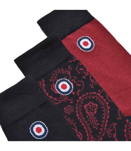 Pack Of 3  Mens Paisley Socks  Black Wine Lambretta