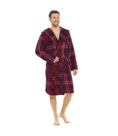 Mens Coral Fleece Check Hooded Robe () - UTUT1650