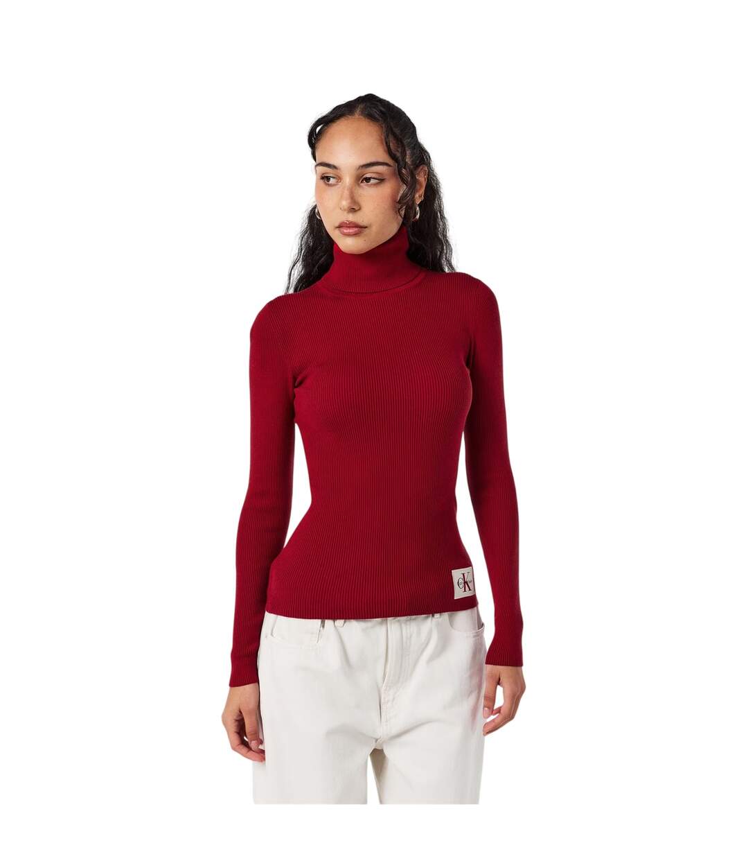 Womens/ladies Turtle Neck Slim Long-sleeved Sweater Top Winery Calvin Klein-4