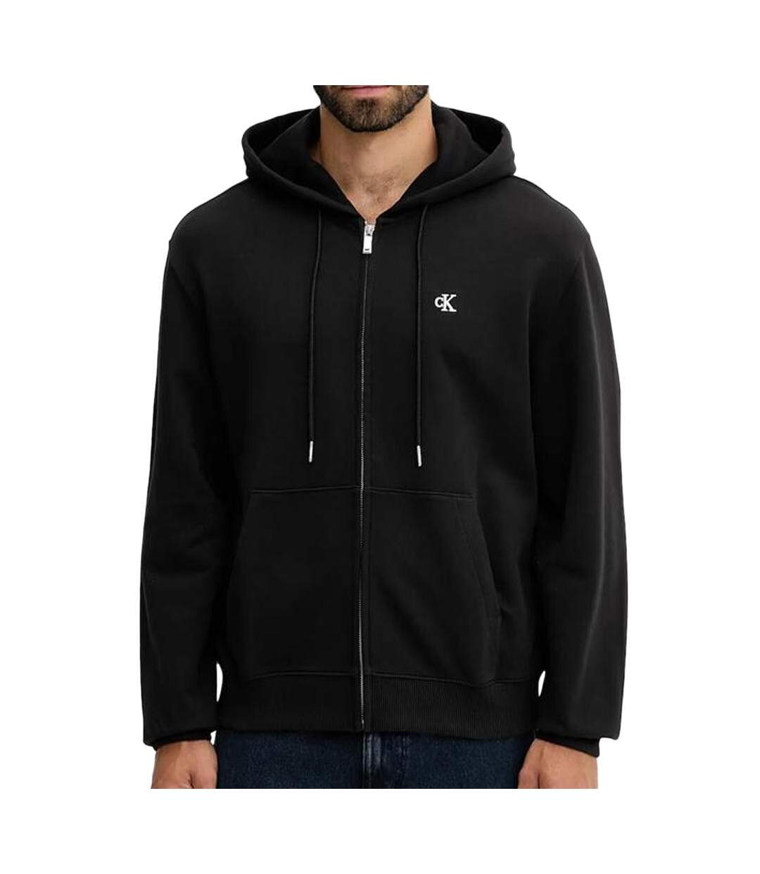 Sweat zippé noir homme calvin klein jeans terry monog-1