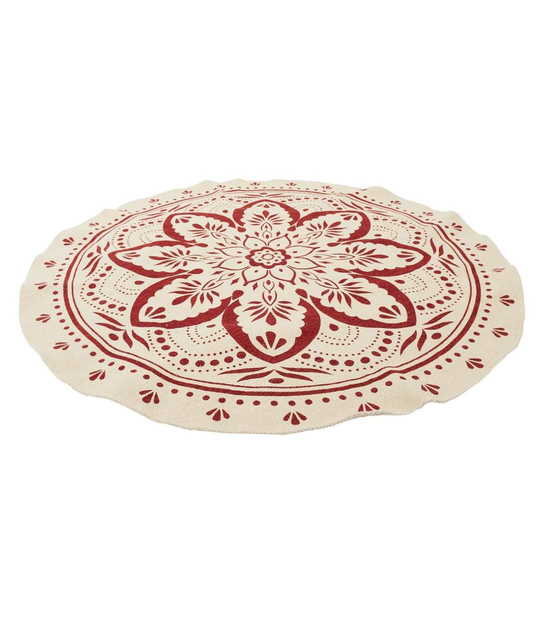 Tapis Rond Imprimé Mandala 120cm Terracotta-2