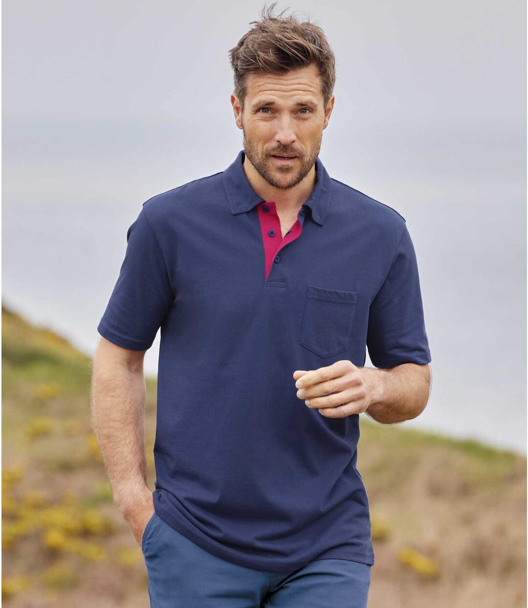 Pack of 3 Men's Summer Polo Shirts - Navy Fuschia Turquoise Atlas For Men