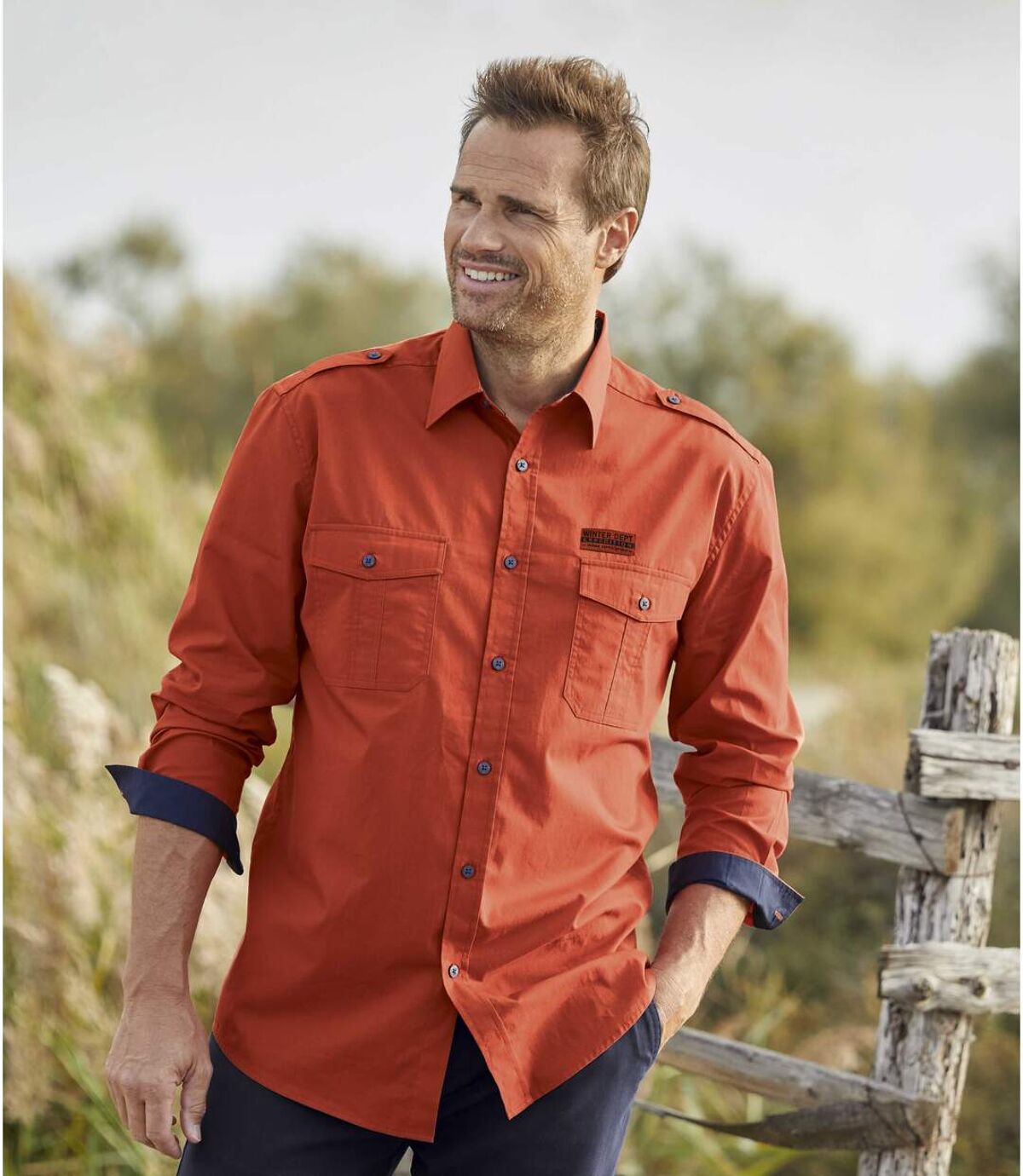 Men's Orange Aviator Shirt - Long Sleeves Atlas For Men
