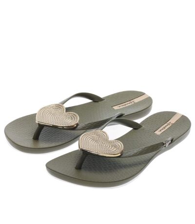 Womens/ladies heart maxi sandals khaki green Ipanema
