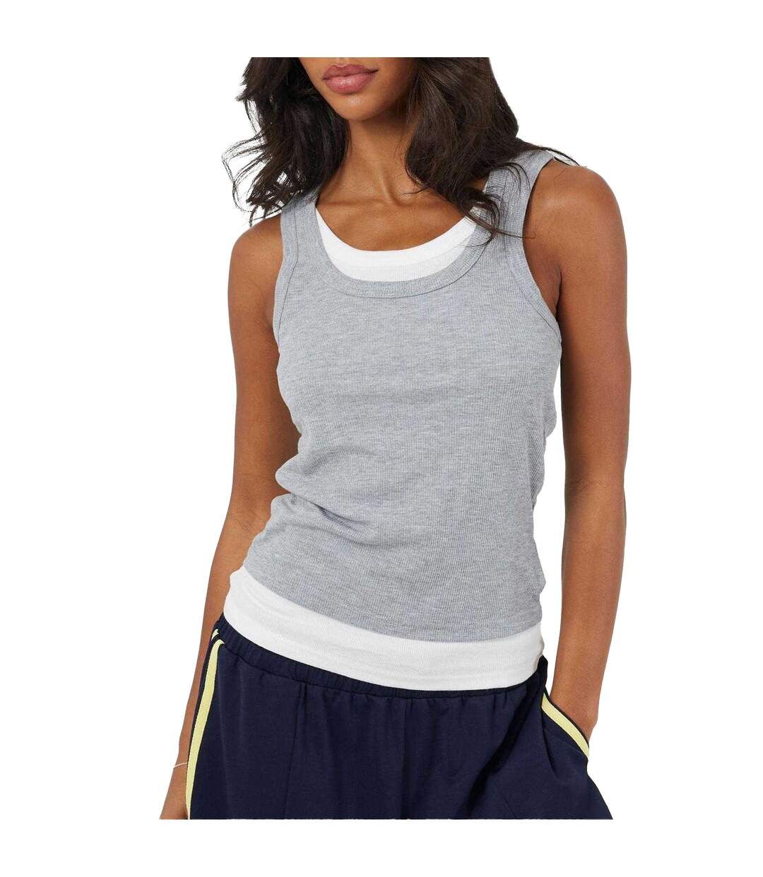 Débardeur Sans Manches Motif/style Superposé Femme Gris Blanc Brave Soul-2