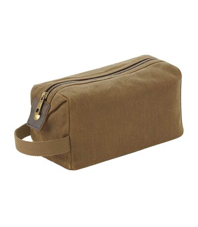 Quadra Heritage Leather Accented Waxed Canvas Wash Bag (Desert Sand) (One Size)