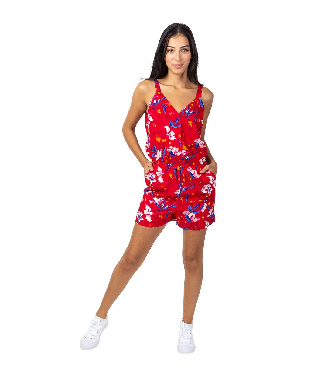 Combi-Short fluide ceinturé PATTY rouge Coton Du Monde