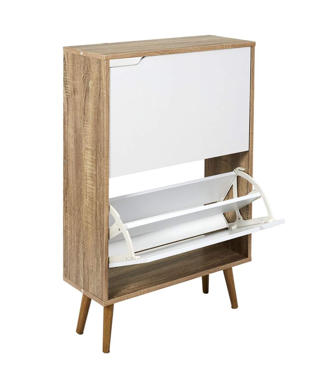 Meuble à chaussures avec 2 portes - Blanc et Bois-3