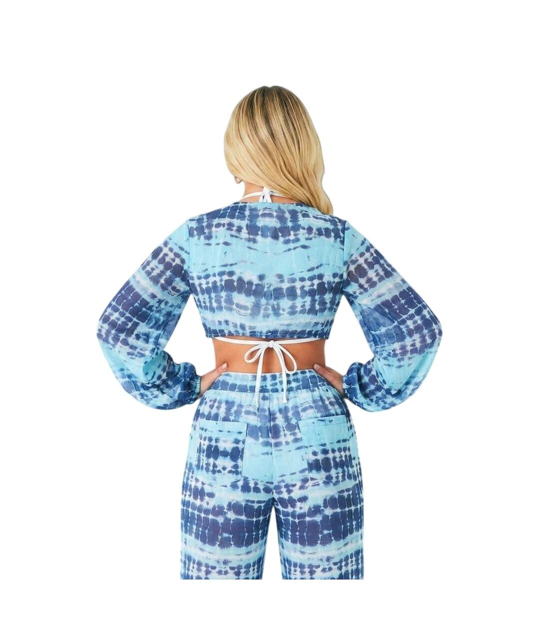 Womens/ladies Balloon Sleeve Crop Top Blue Missy Empire-2