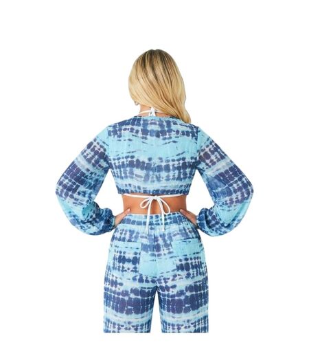 Womens/ladies Balloon Sleeve Crop Top Blue Missy Empire