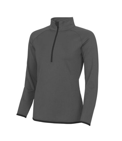 AWDis Just Cool Womens/Ladies Half Zip Sweatshirt (Charcoal/ Jet Black)